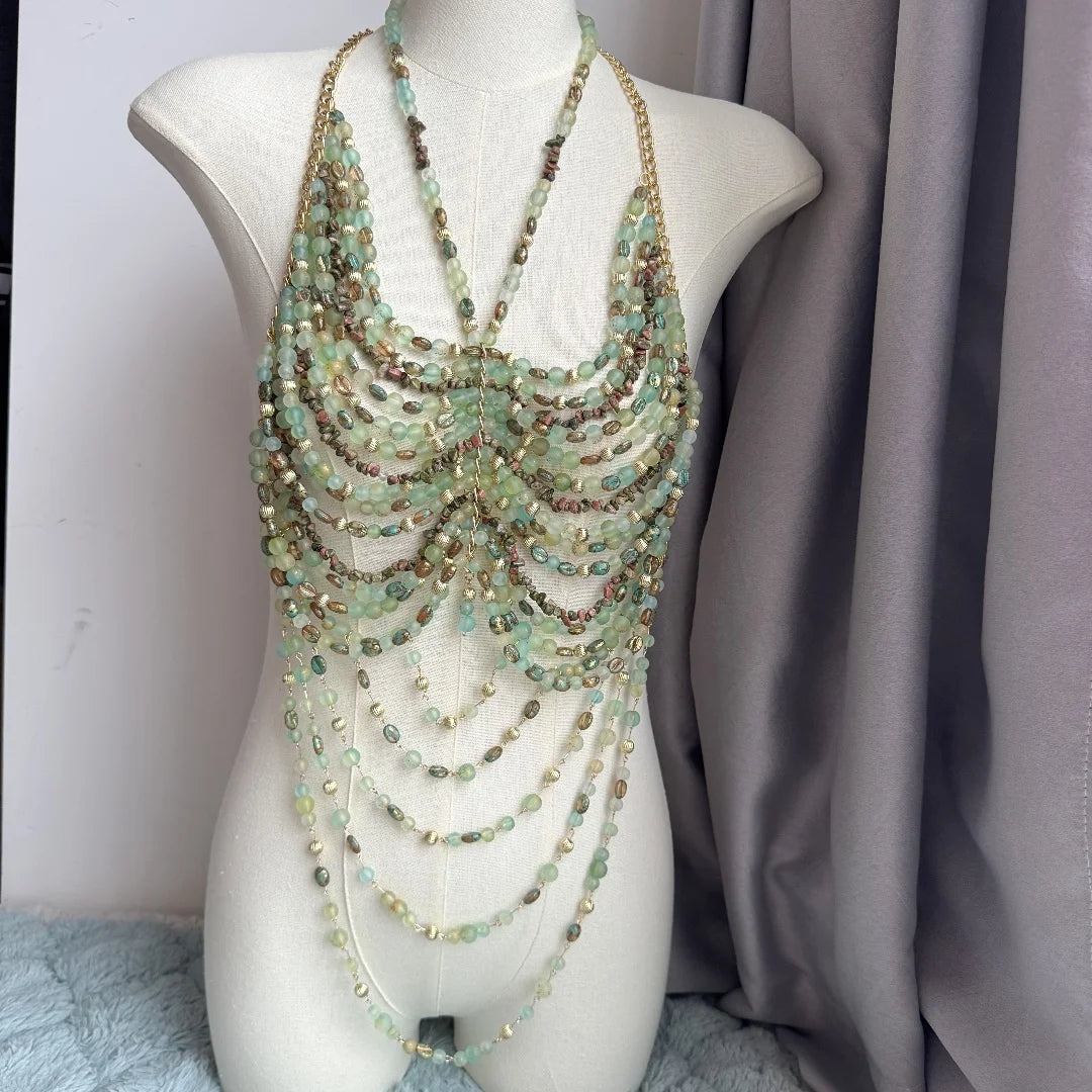 Beaded Tassel Chain Halter Neck Top