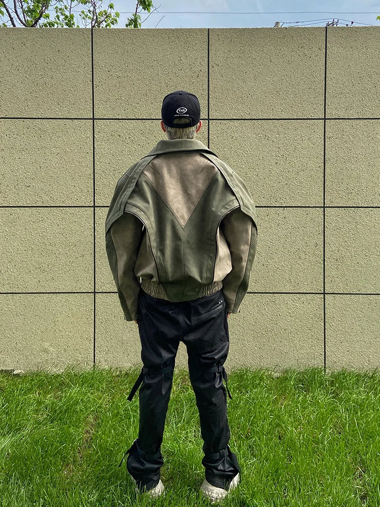 Mens Faux Leather Patchwork Jacket - Festigal