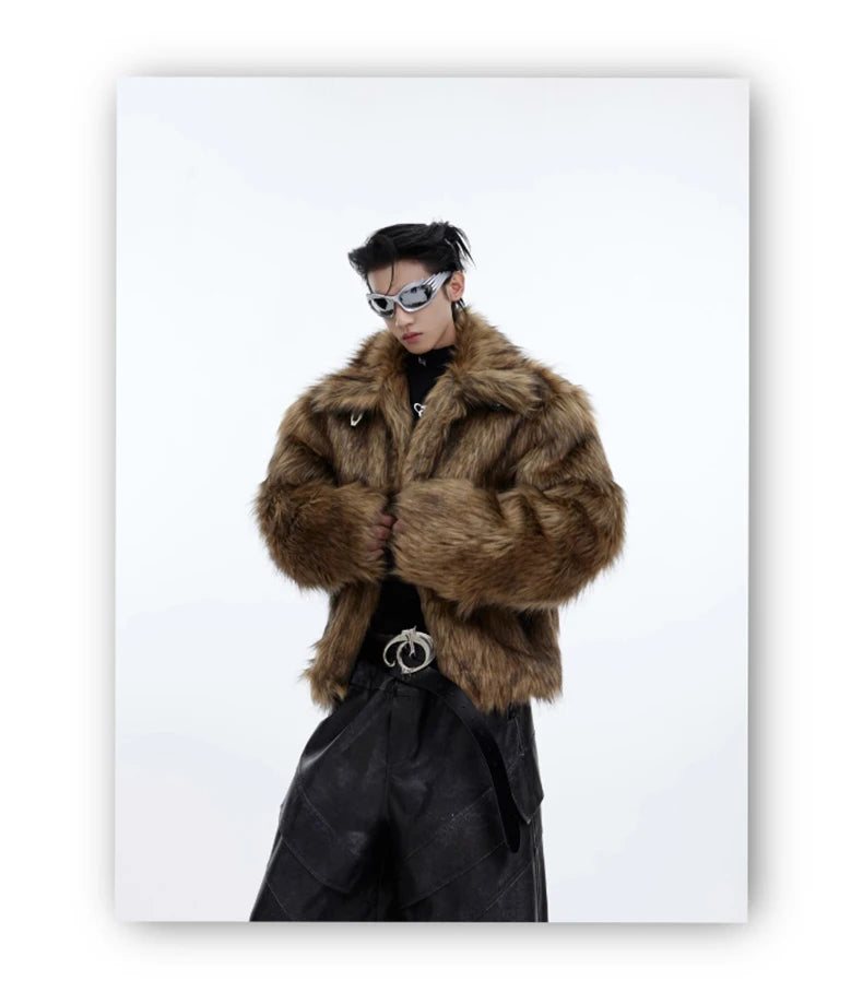 Unisex Brown Faux Fur Coat - Festigal