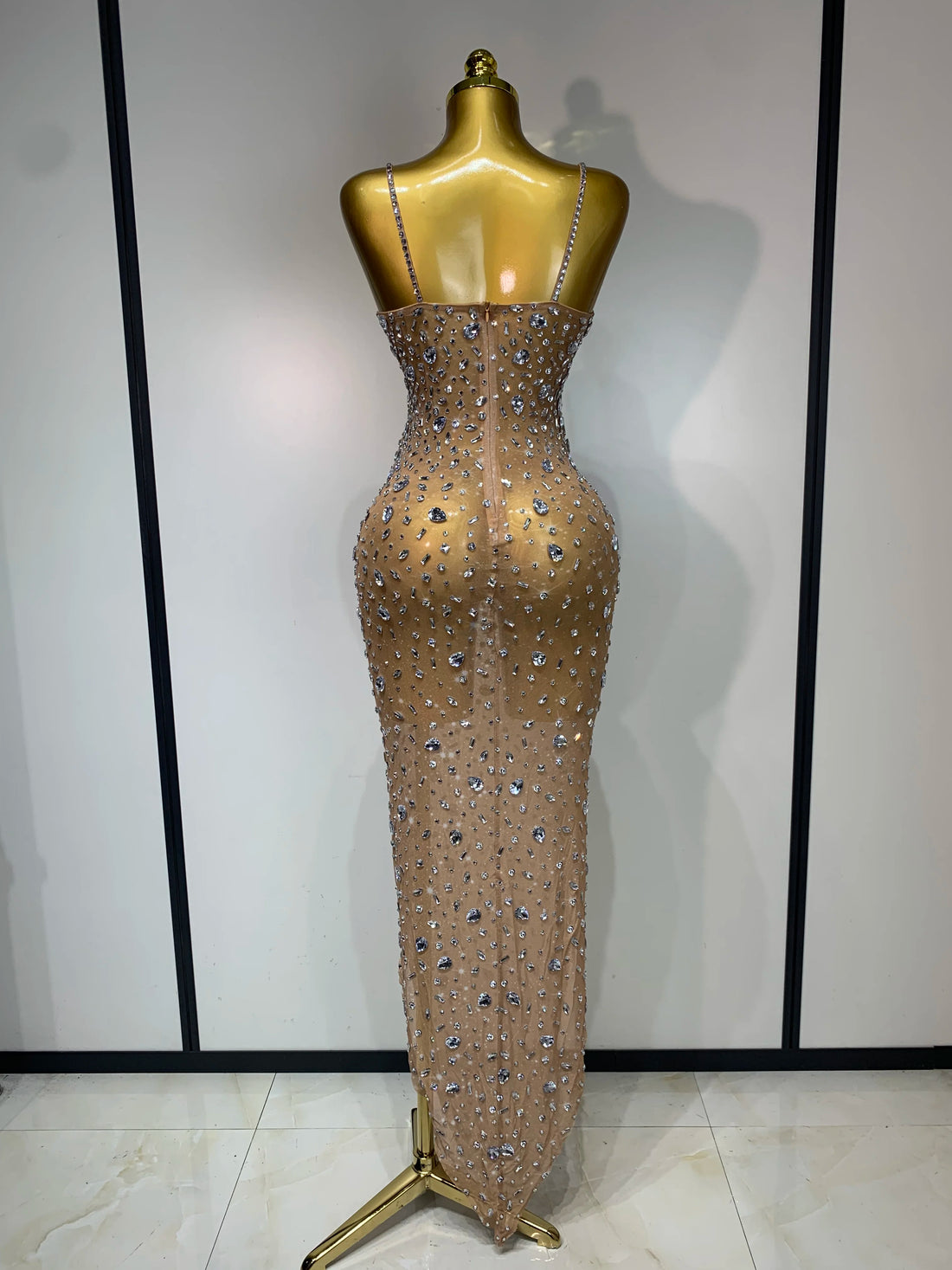 Rhinestone Mesh Maxi Dress