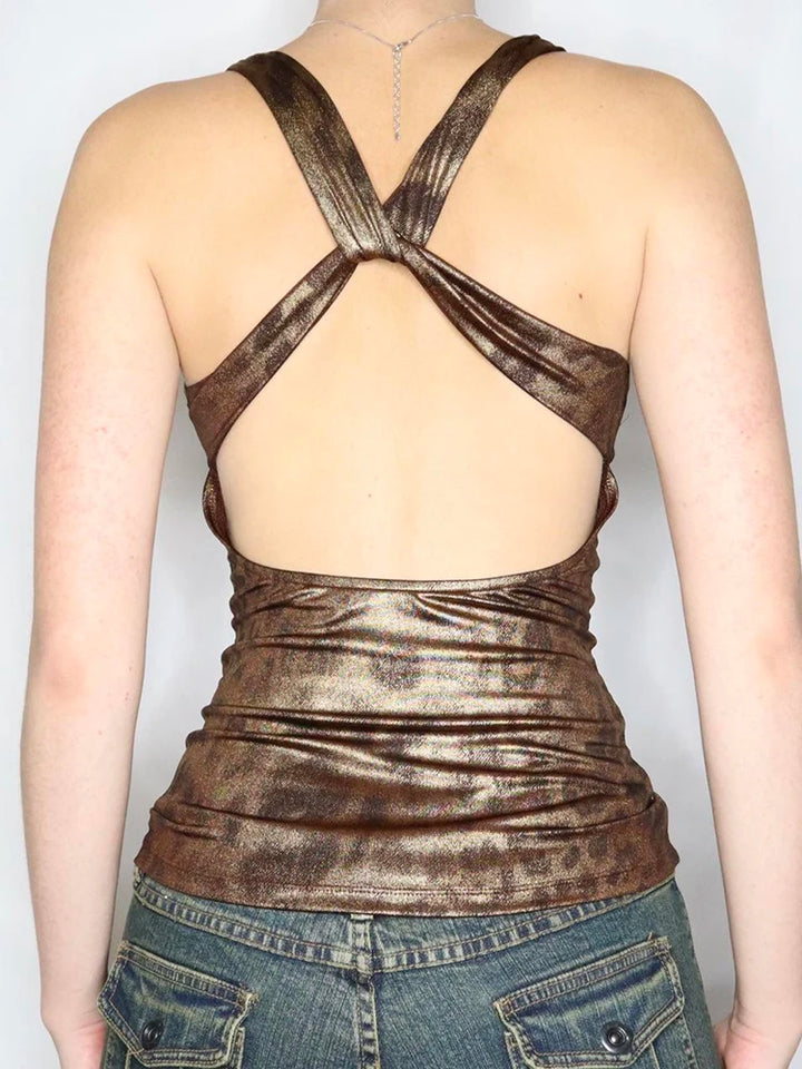 Wet Look Leopard Print Top - Festigal