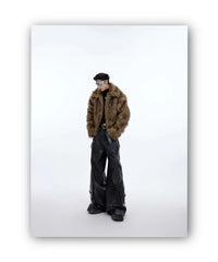 Unisex Brown Faux Fur Coat