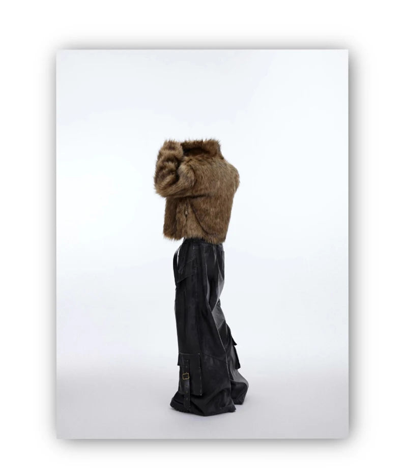 Unisex Brown Faux Fur Coat