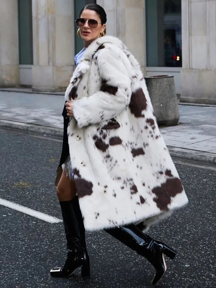 Cow Faux Fur Longline Jacket