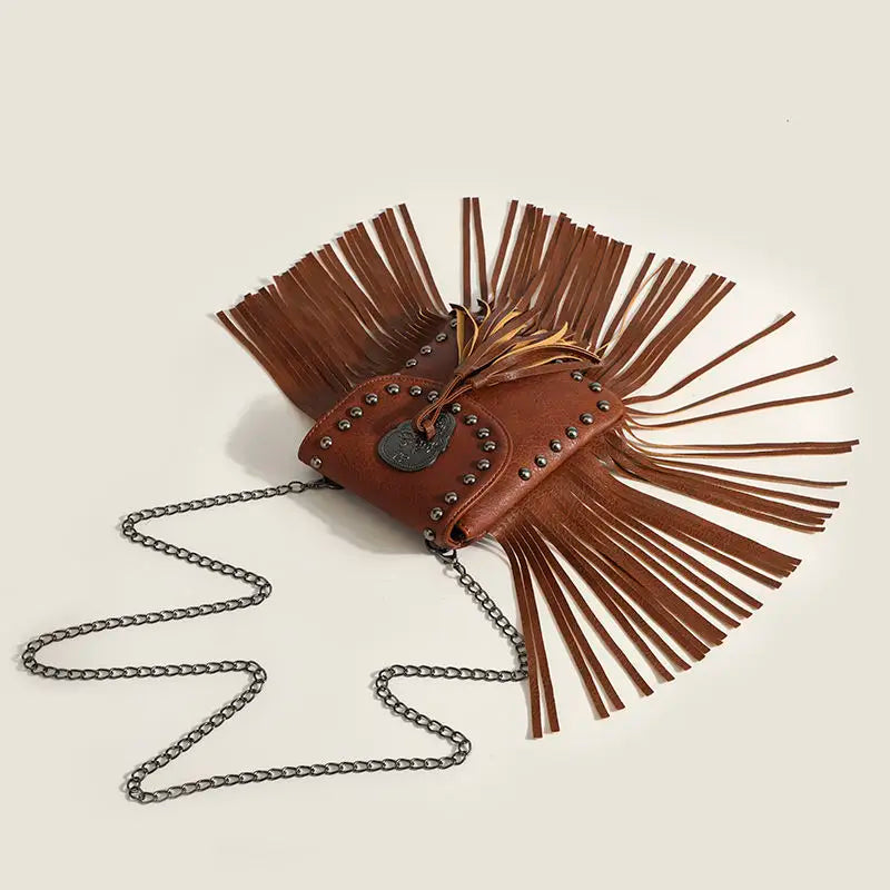 Skull Rivet Tassel Crossbody Bag - Festigal