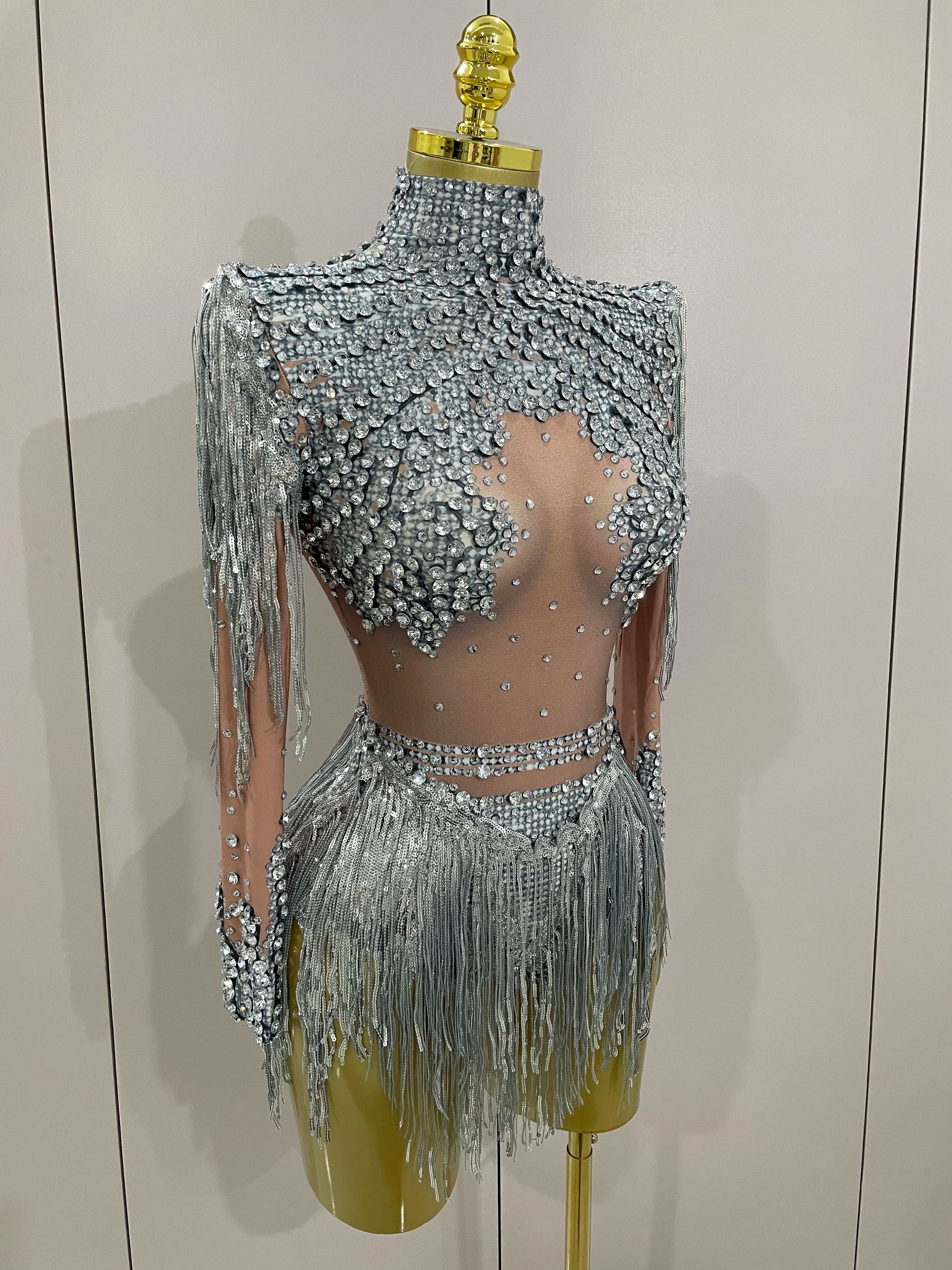 Rhinestone Tassel Bodysuit - Festigal