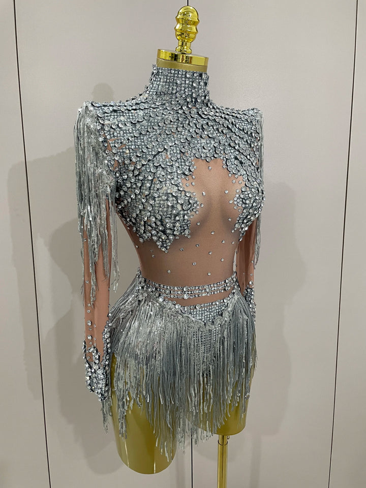 Rhinestone Tassel Bodysuit - Festigal