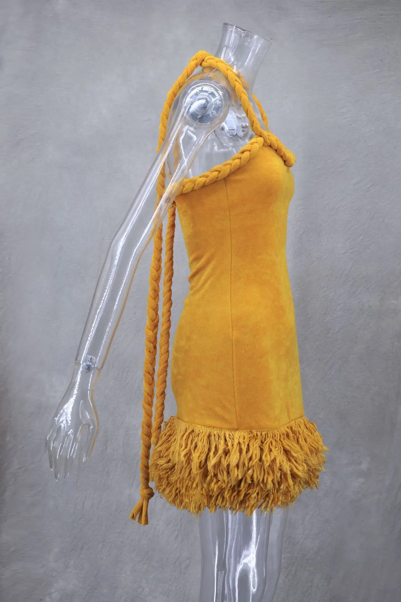 Orange Braided Fluffy Trim Dress - Festigal