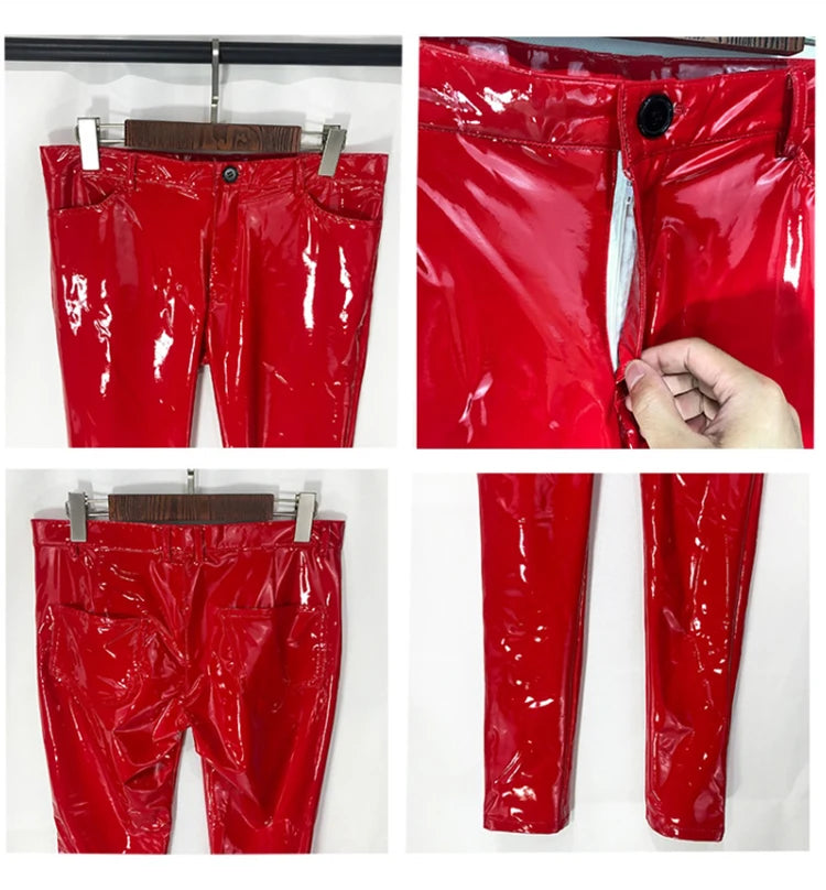 Mens Red Faux Leather Pants - Festigal