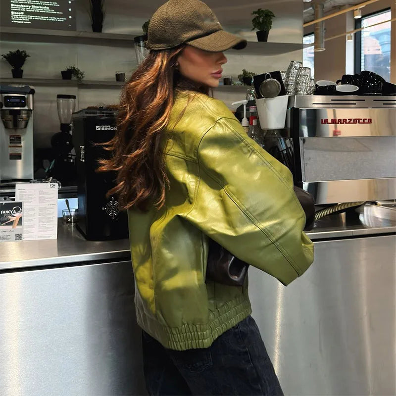 Faux Leather Cropped Jacket - Festigal