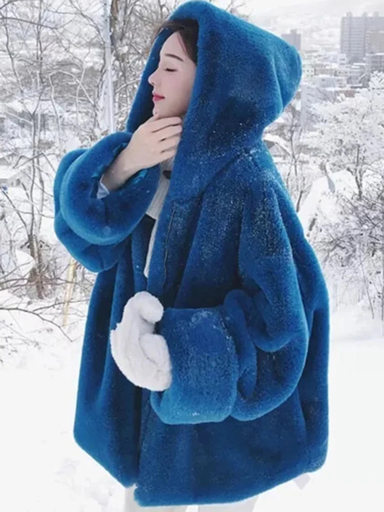 Oversized Blue Faux Fur Coat - Festigal