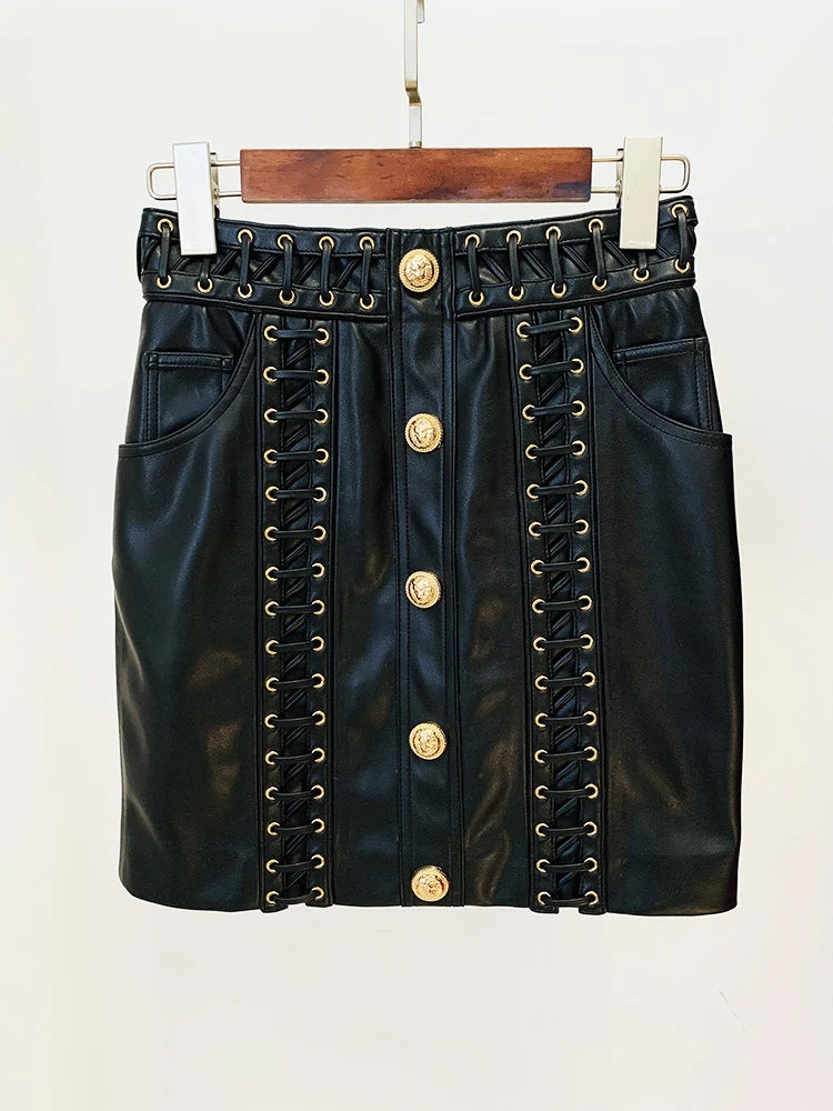 Faux Leather Lace-Up Mini Skirt