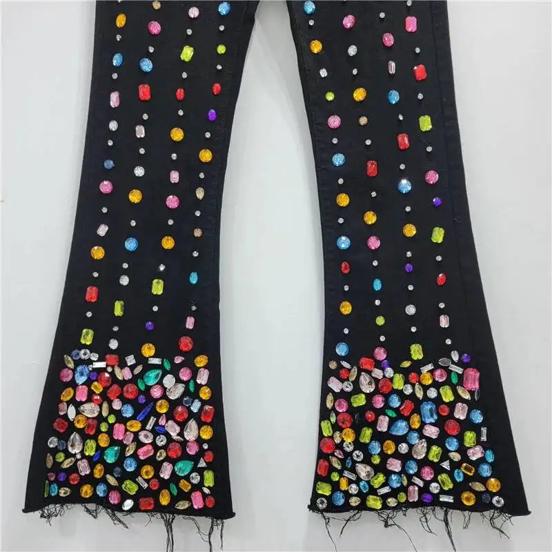 Beaded Black Denim Jeans