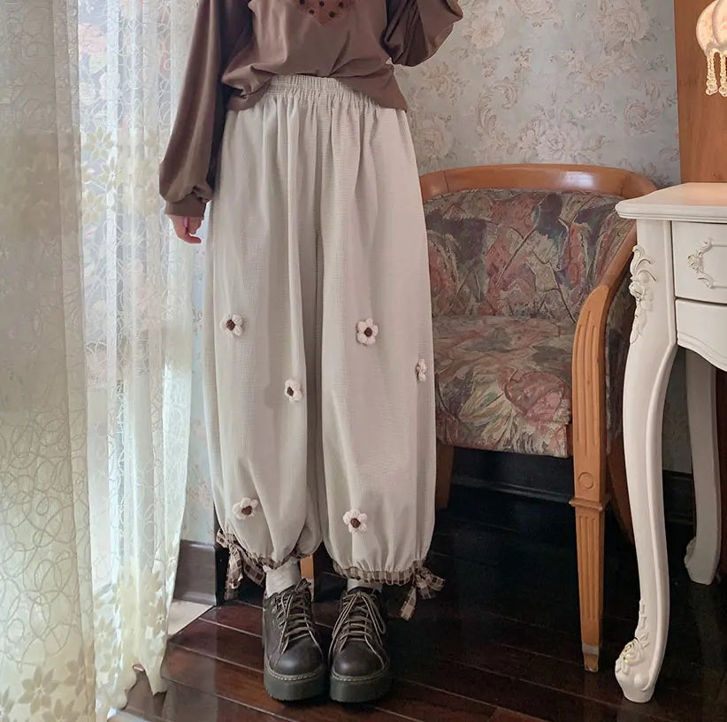 Corduroy Flower Wide Leg Pants