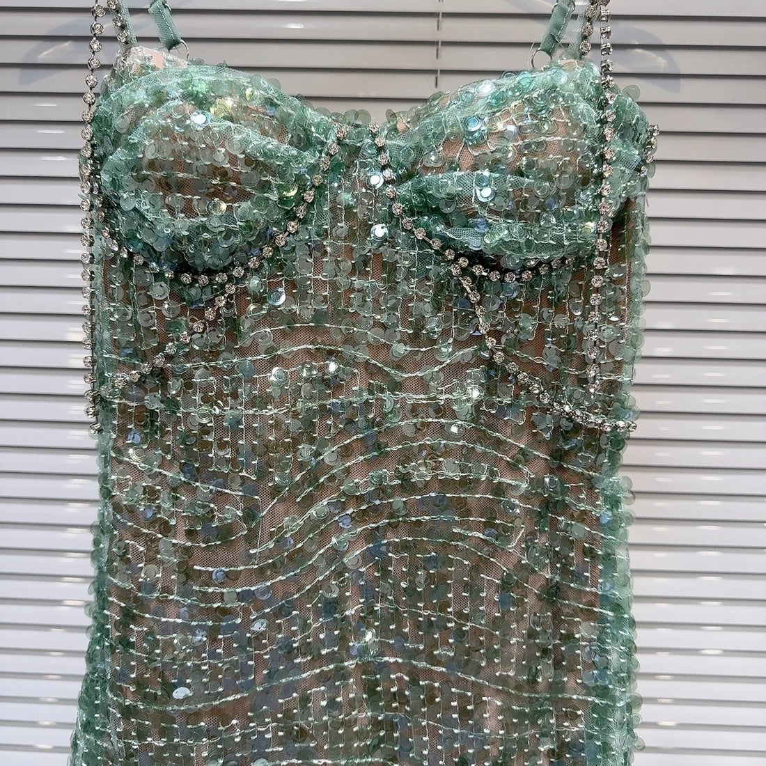 Embellished Green Bustier Dress - Festigal