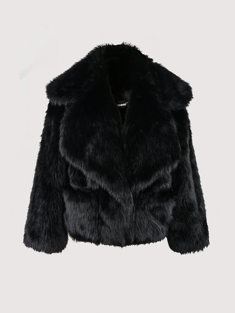 Faux Fur Oversized Collar Coat - Festigal