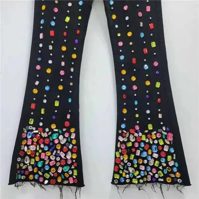 Beaded Black Denim Jeans