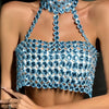 Rhinestone Halter Neck Crop Top - Festigal
