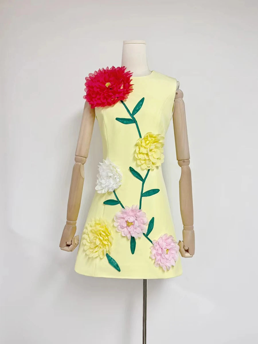 A-Line Flower Applique Dress - Festigal