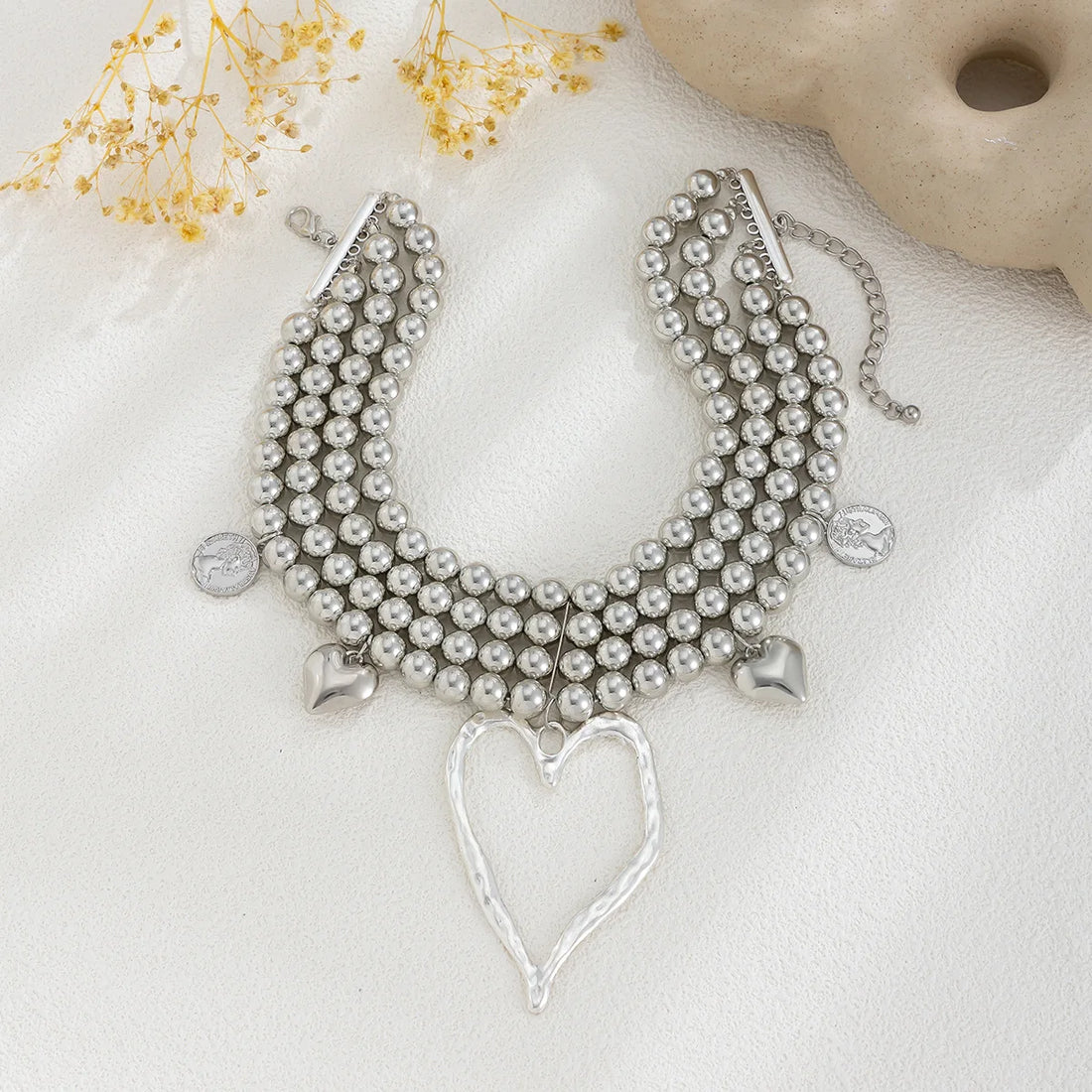 Multi-Layered Beaded Heart Necklace - Festigal