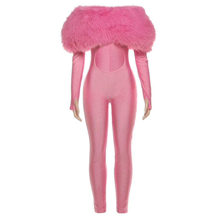 Fur Cut Out Wet Look Bodysuit