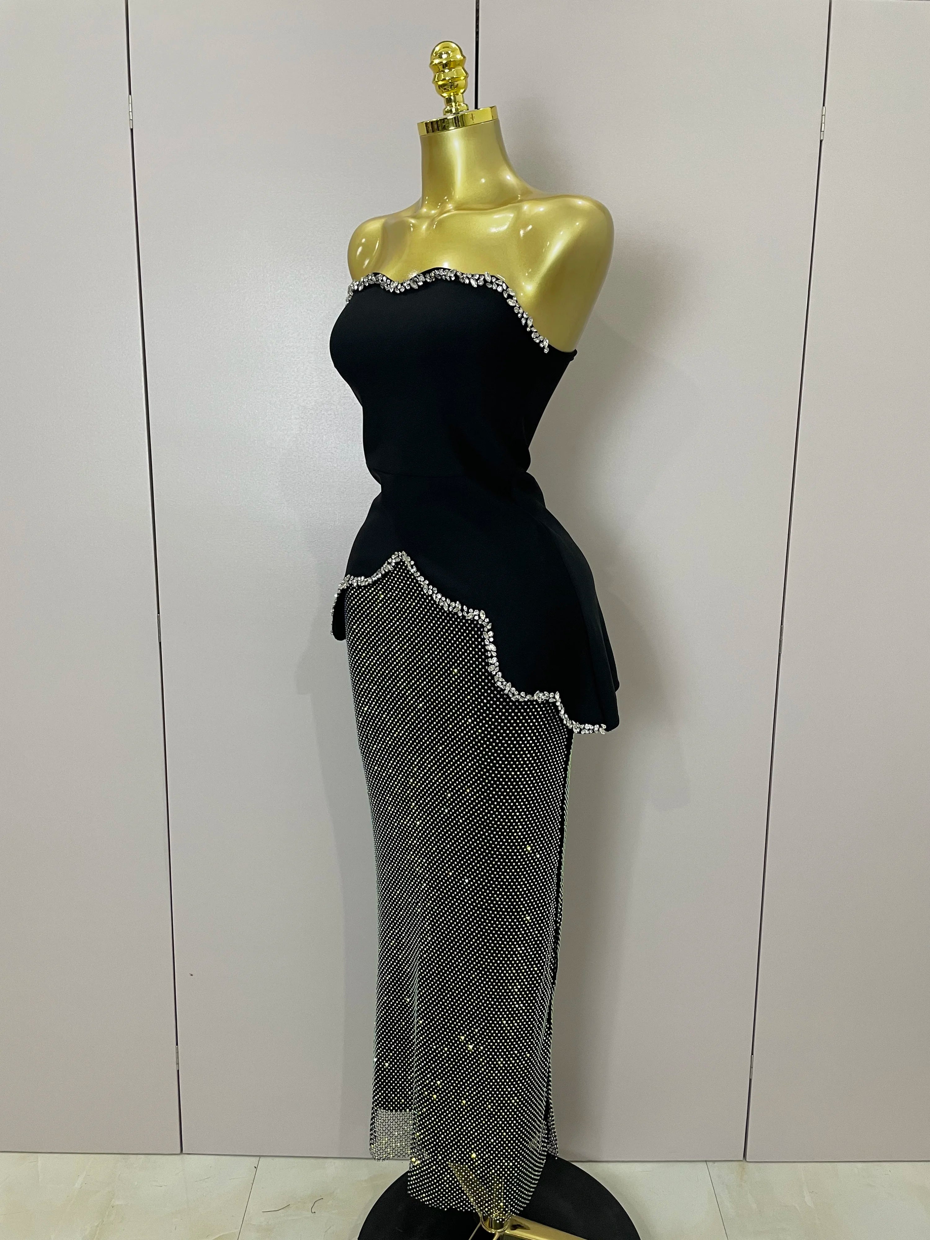 Asymmetrical Glitter Top & Maxi Skirt Set - Festigal