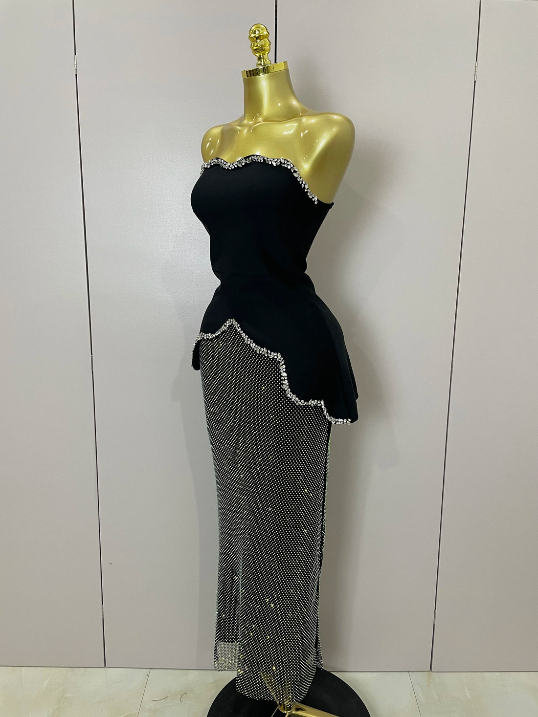 Asymmetrical Glitter Top & Maxi Skirt Set - Festigal