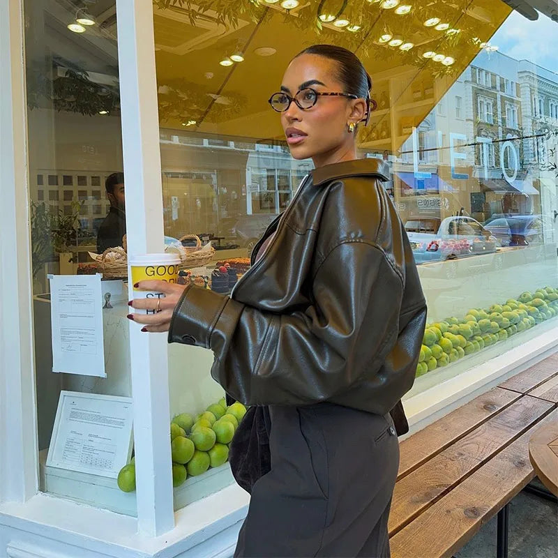 Faux Leather Cropped Jacket - Festigal