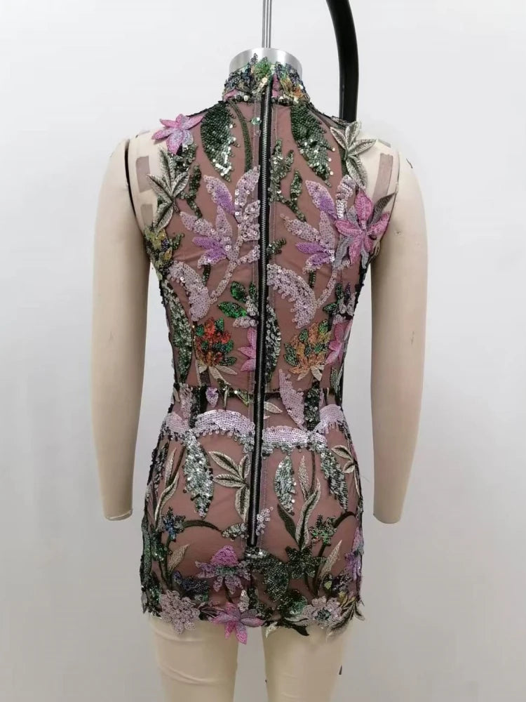 Tropicana Embroidered Sequin Dress