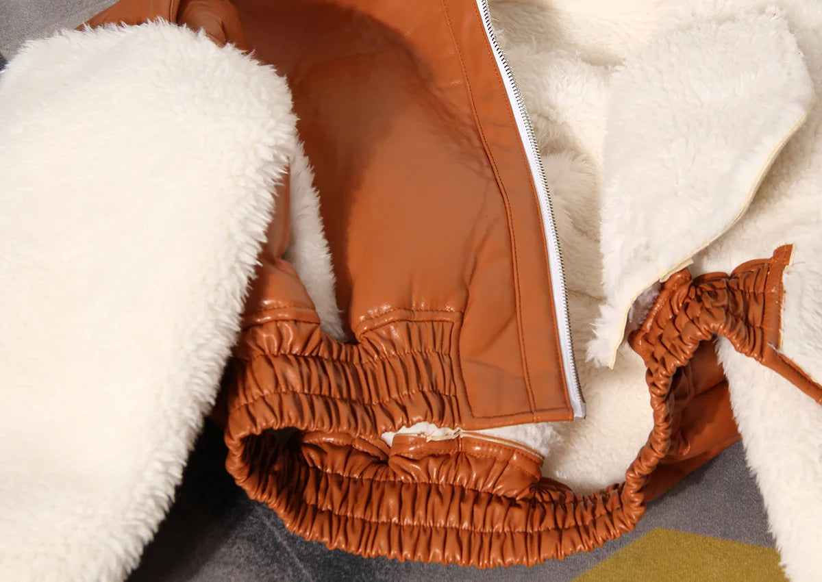 Faux Leather Patchwork Bomber Jacket - Festigal