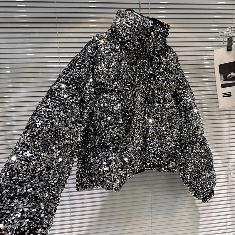 Sequin Puffer Bomber Jacket