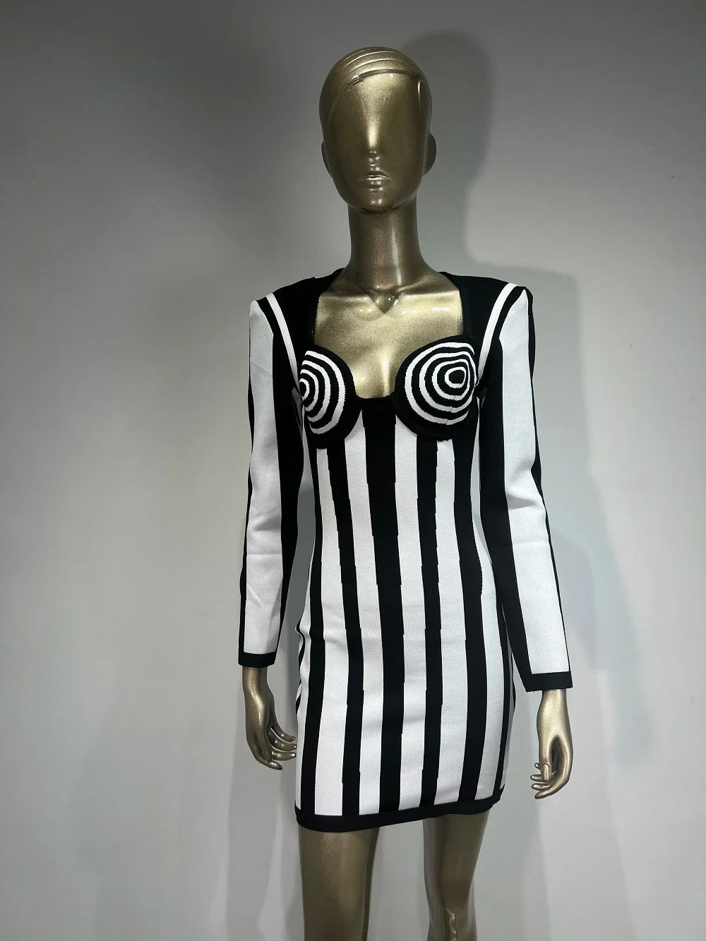 Black and White Striped Bandage Dress - Festigal