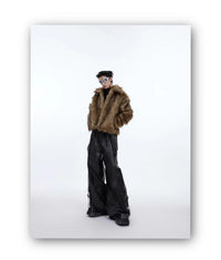 Unisex Brown Faux Fur Coat