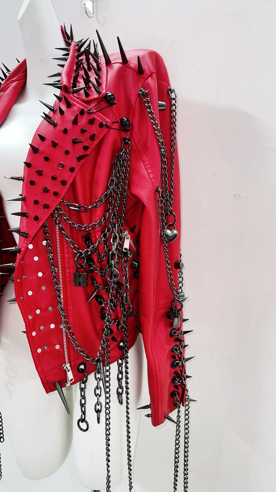 Red Faux Leather Spiked Jacket