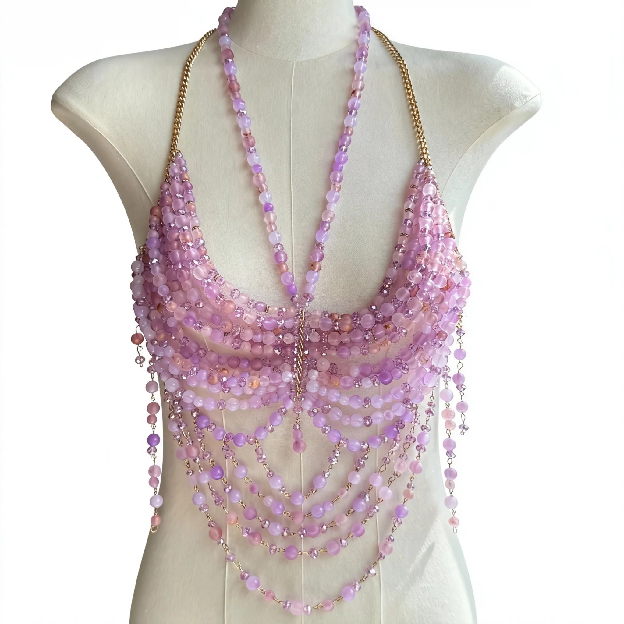Beaded Tassel Chain Halter Neck Top