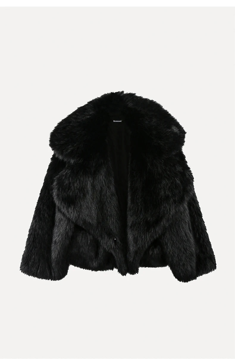 Faux Fur Oversized Collar Coat - Festigal