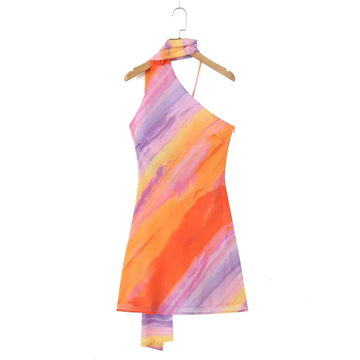 One Shoulder Orange Gradient Dress - Festigal