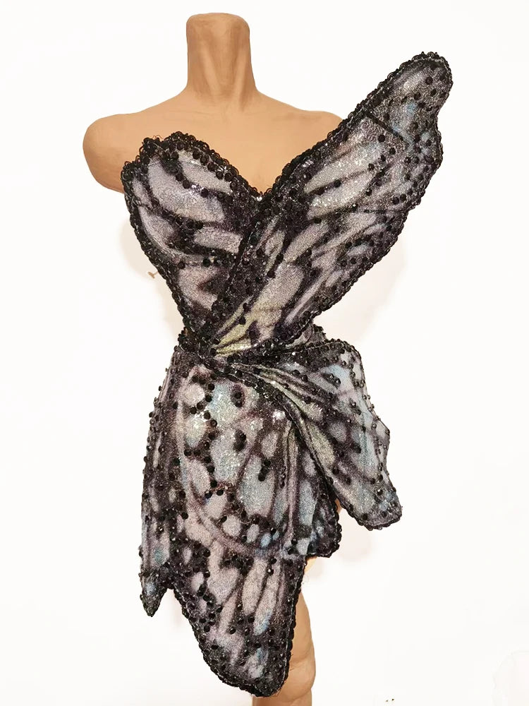 3D Butterfly Wing Asymmetrical Dress