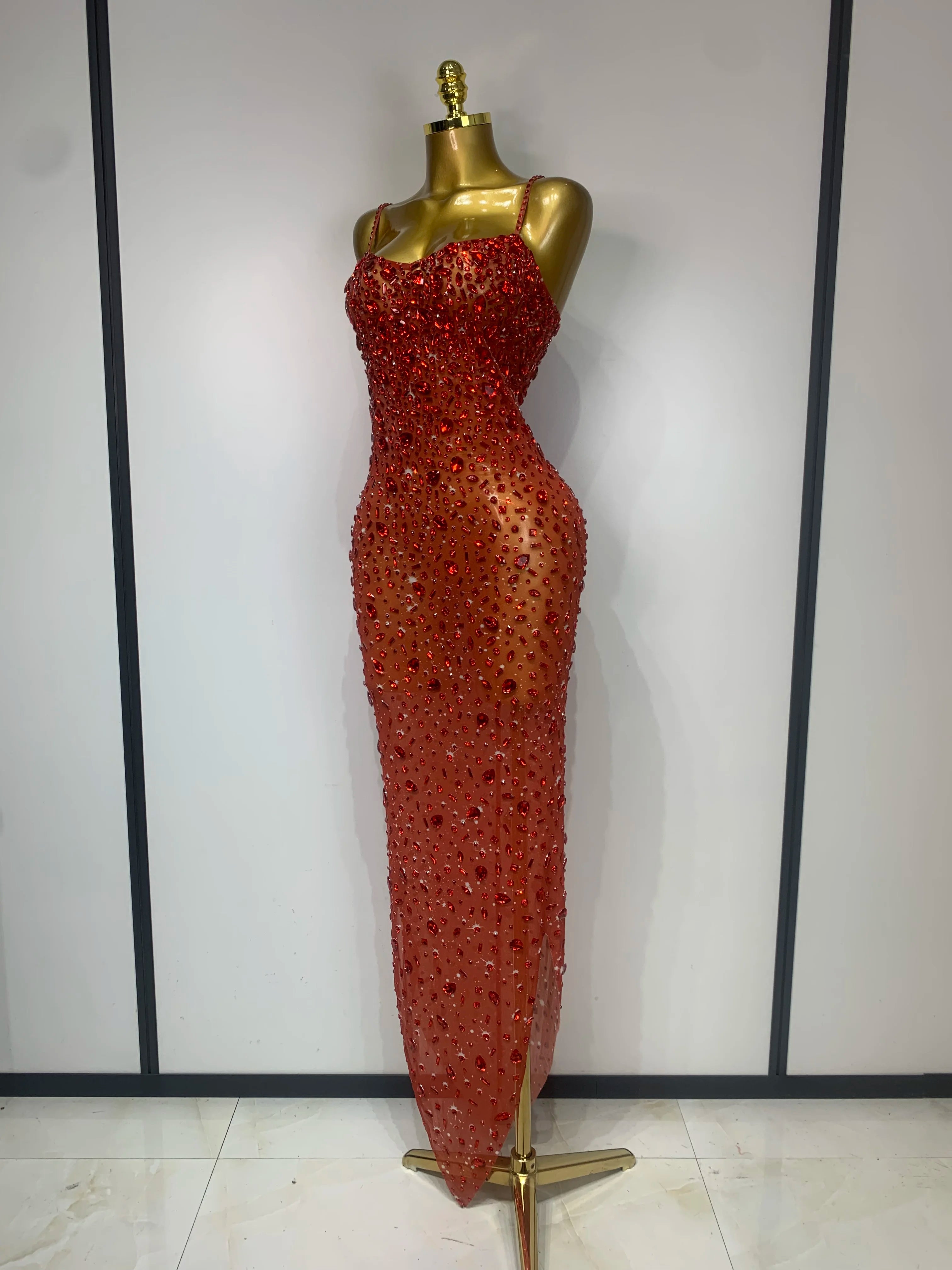 Rhinestone Mesh Maxi Dress