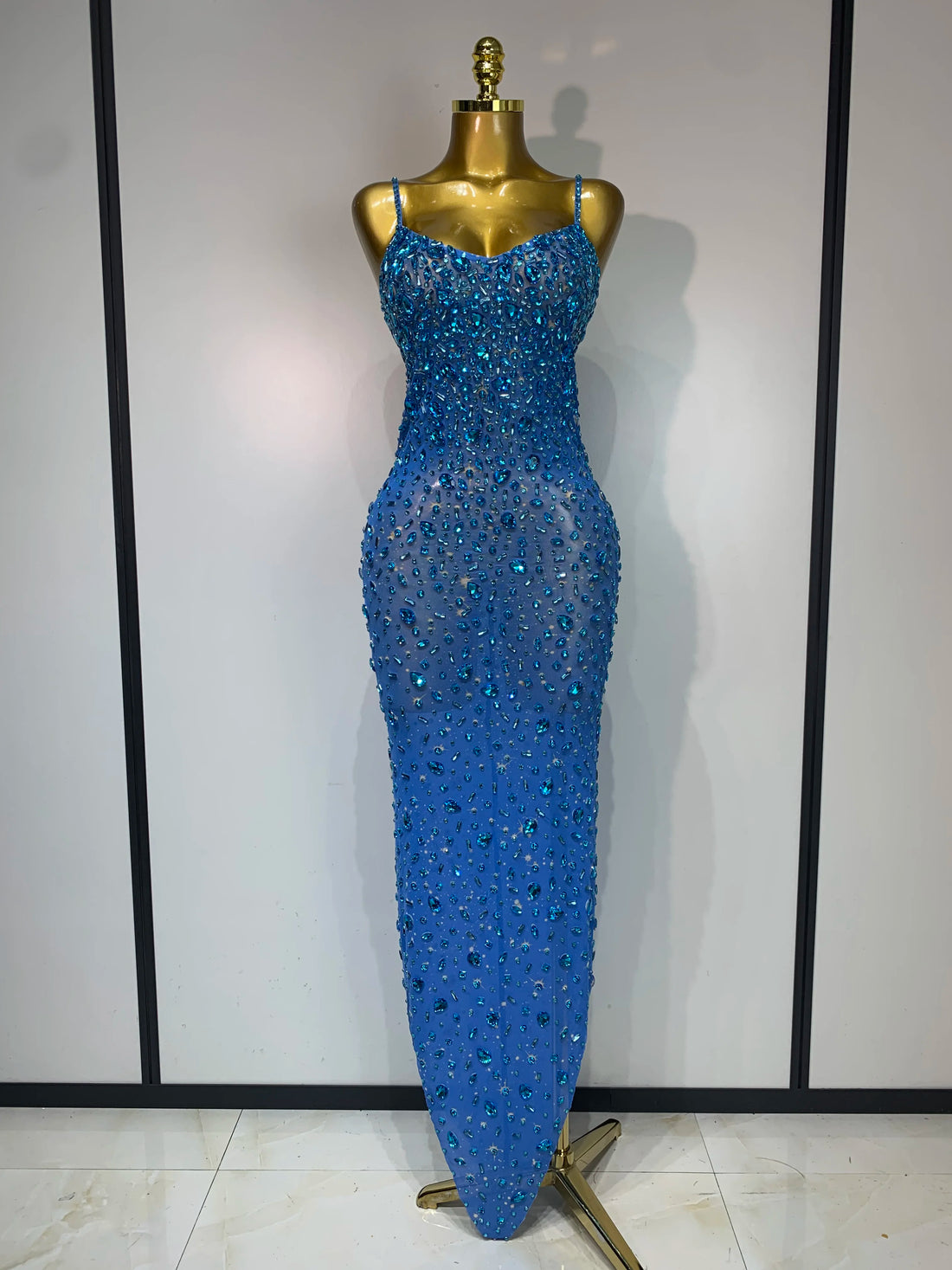 Rhinestone Mesh Maxi Dress