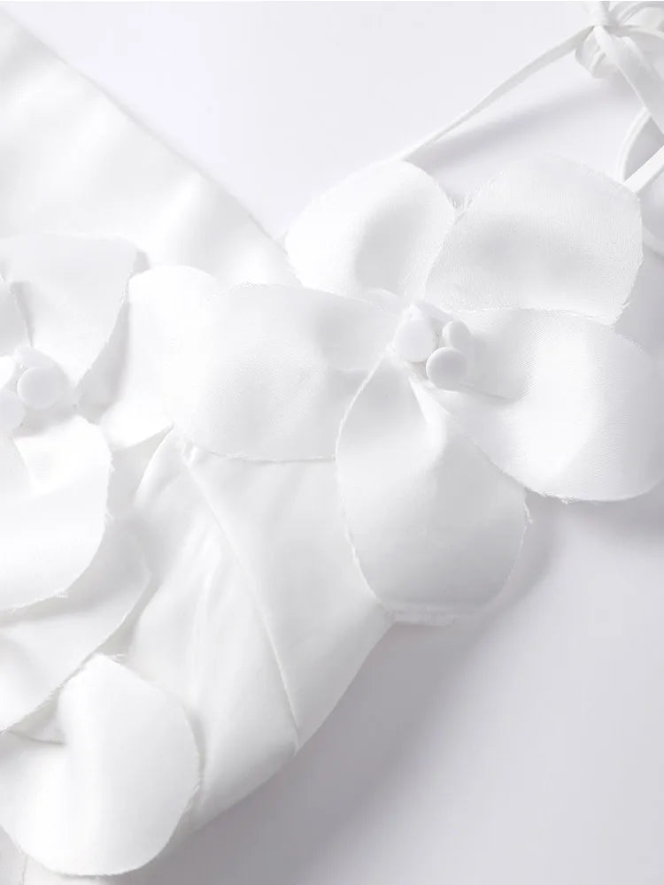 White 3D Floral Crop Top - Festigal