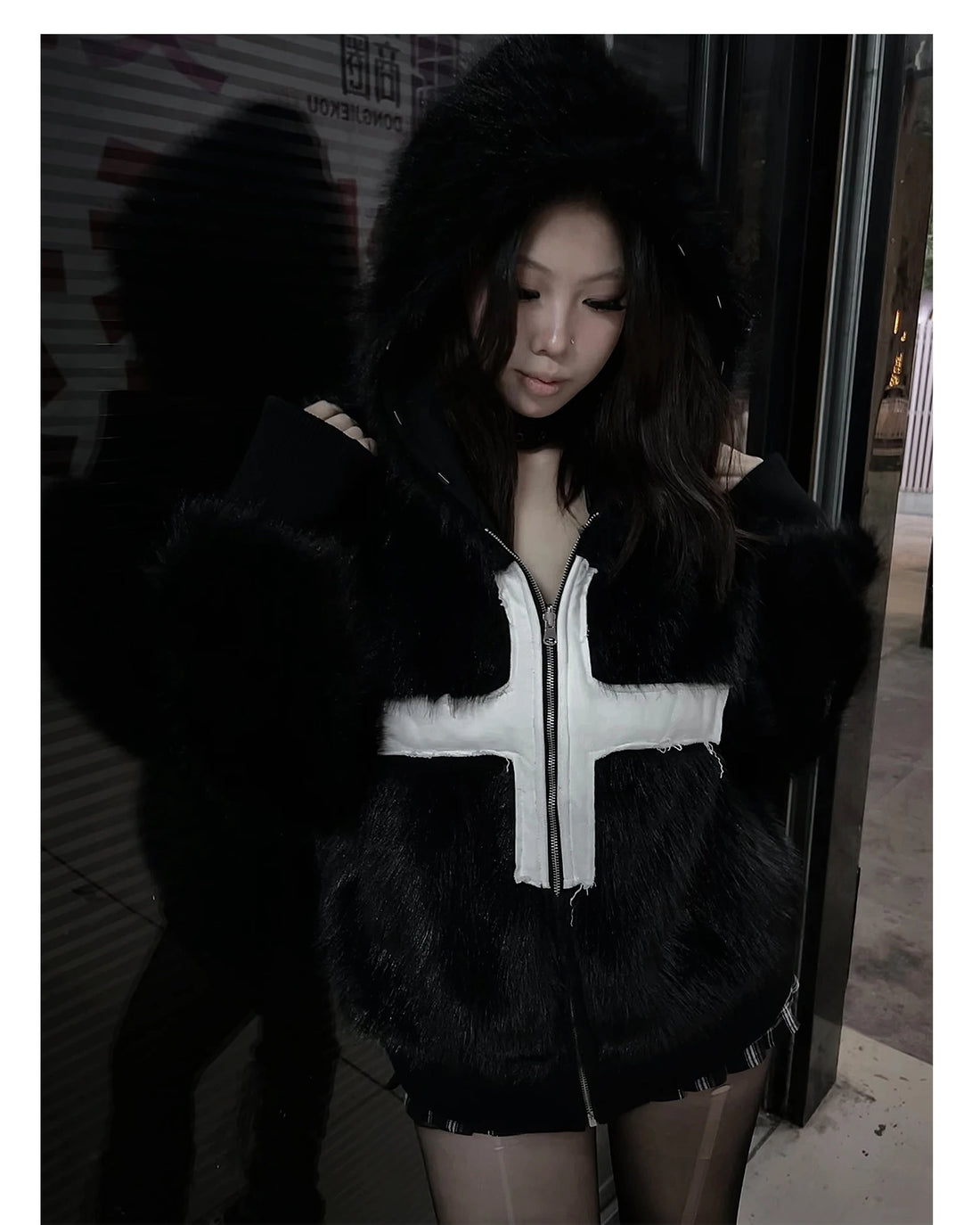 Mens Faux Fur Cross Jacket