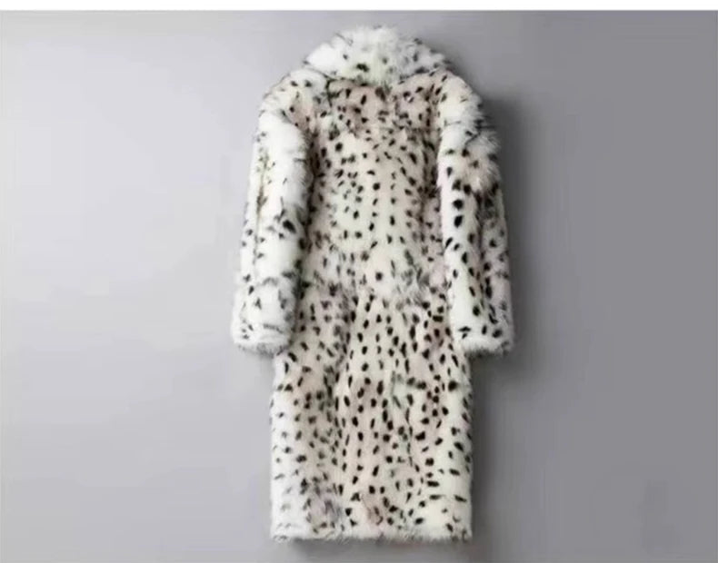 Mens Snow Leopard Faux Fur Coat