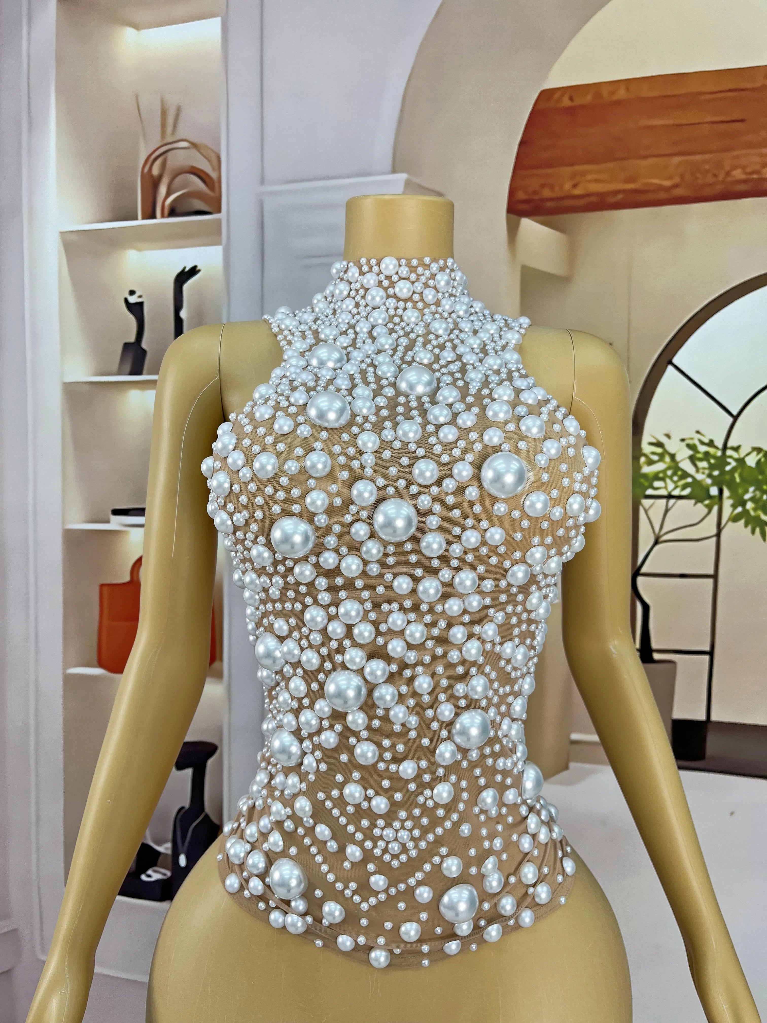 Pearl Mesh Halterneck Top