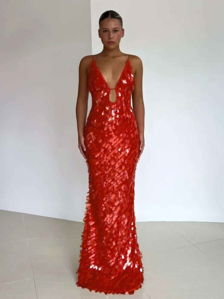 Red Sequin Maxi Dress - Festigal