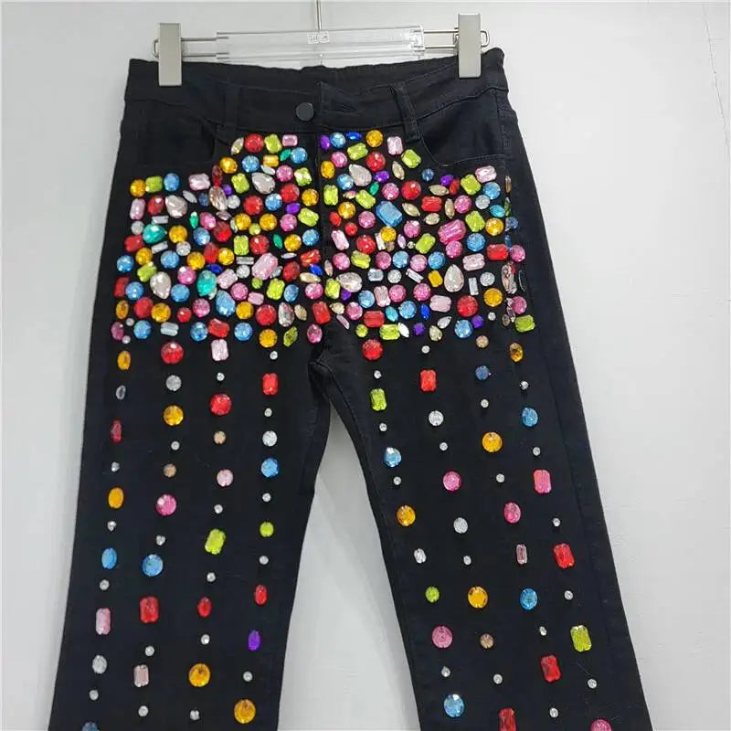 Beaded Black Denim Jeans