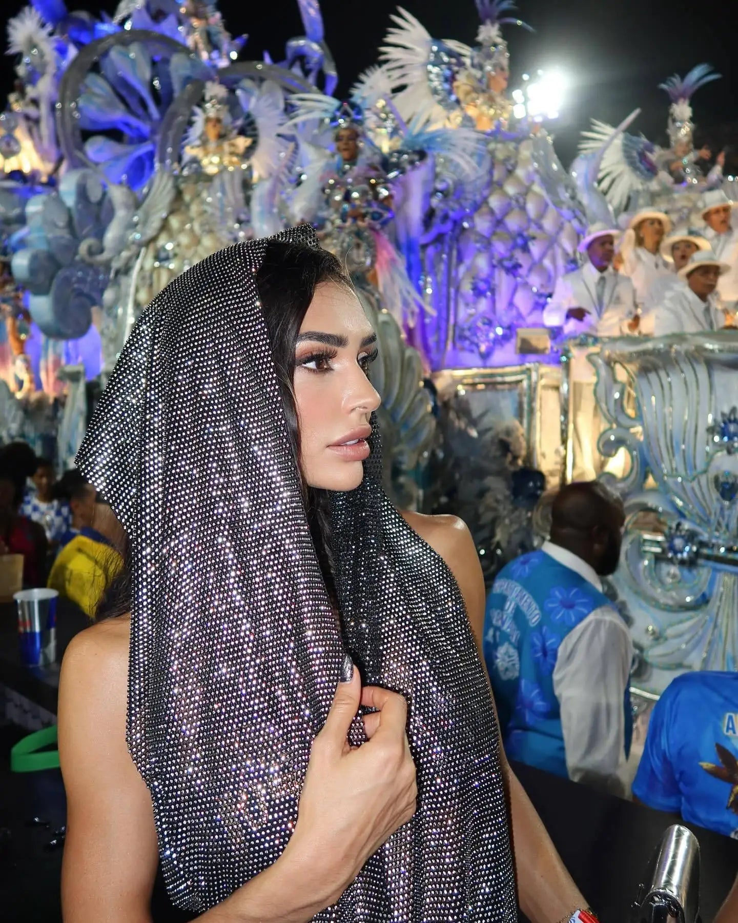 Rhinestone Mesh Hooded Dress - Festigal