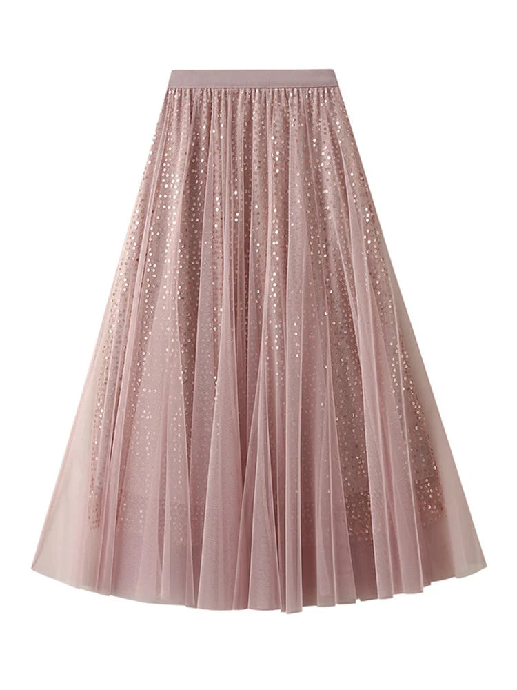 Sequin Mesh Midi Skirt - Festigal