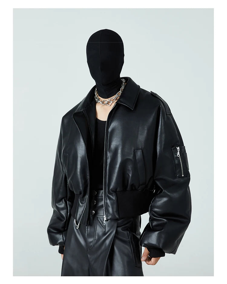 Black Faux Leather Bomber Jacket - Festigal