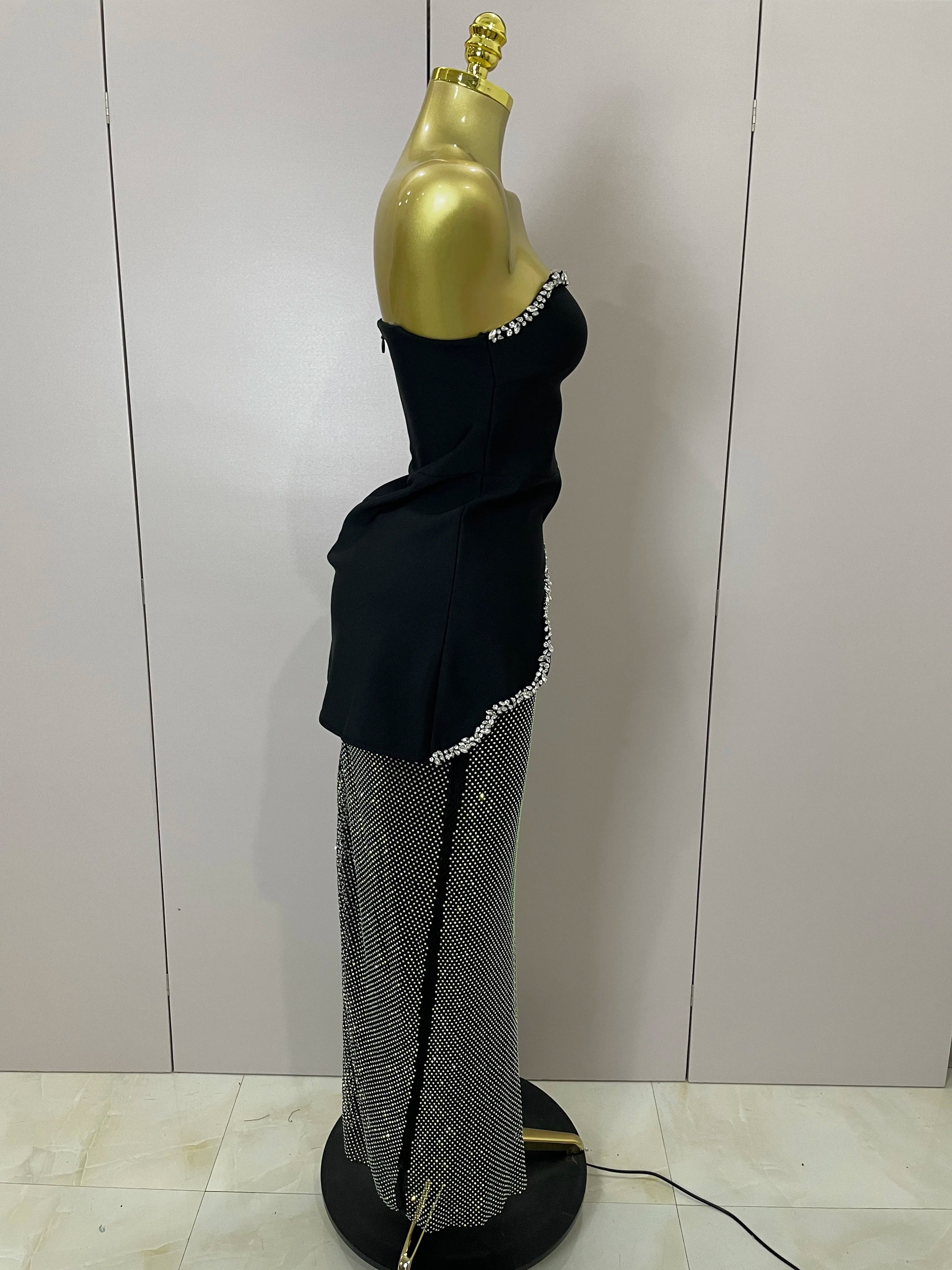 Asymmetrical Glitter Top & Maxi Skirt Set - Festigal